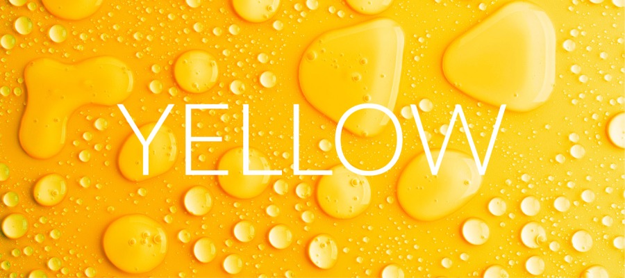 Bright yellow background with water drops on it with text on top that says Yellow.|Design Pool pattern with sunflowers against a textured background.|