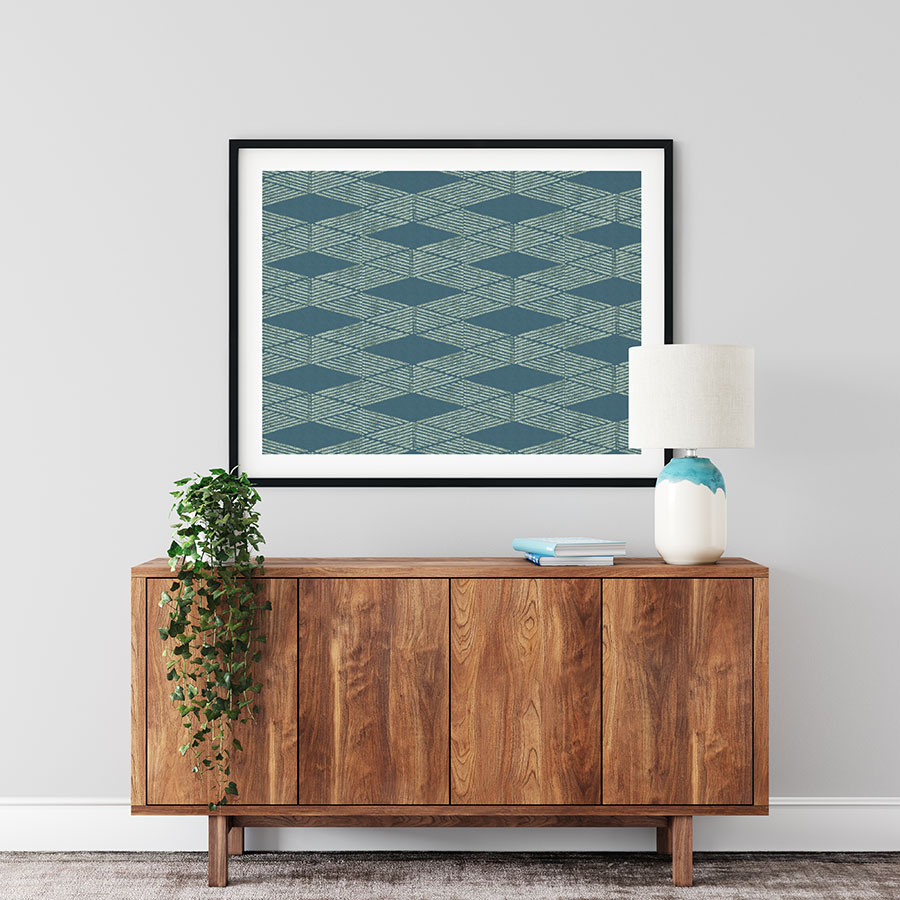 Woodcut Seamless Pattern P1863 Digitally Printed and Framed