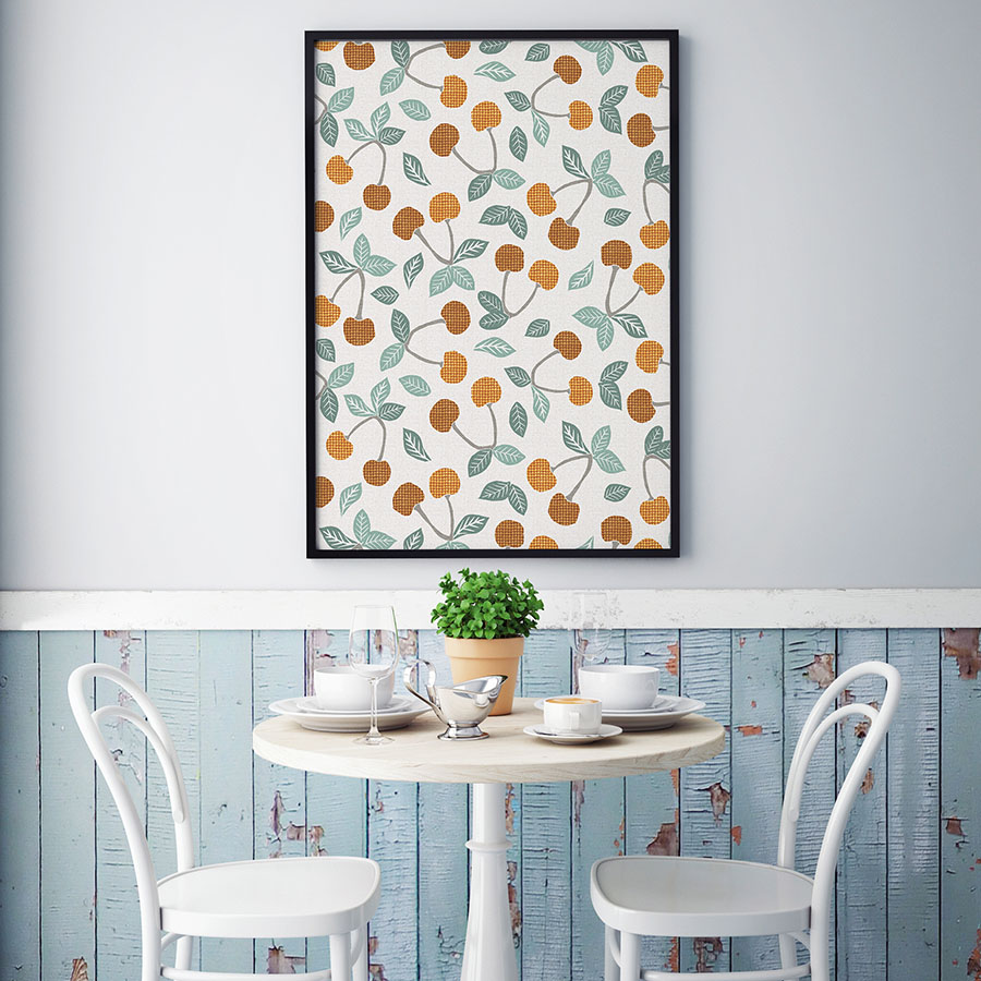 Cherries Seamless Pattern P2095 Digitally Printed and Framed