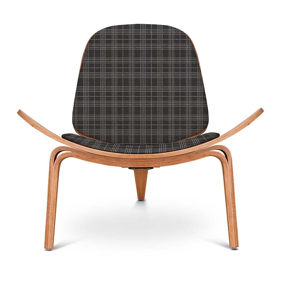 Design Pool pattern Mini Square Plaid shown upholstered on a wooden chair in color black.