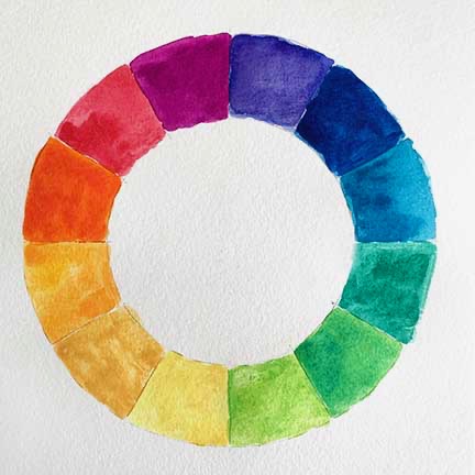 A color wheel created with watercolor.