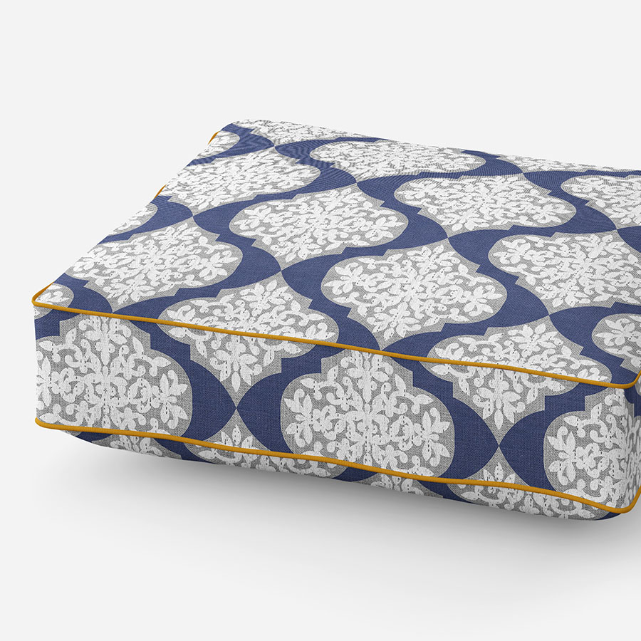 Lace Ogee Pattern P374 in Blue on Cushion for Sofa or Chair