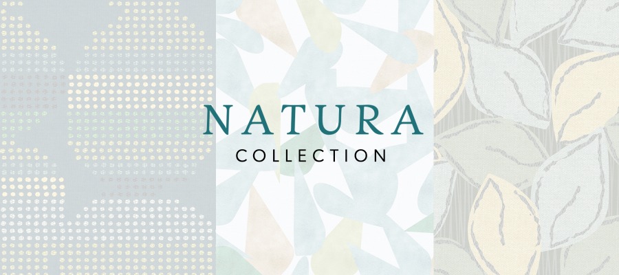 Three patterns in the background with words reading Natura Collection.|