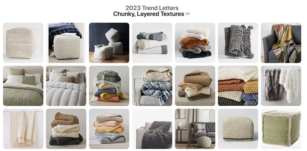 Screenshot of a Pinterest board showing a board of chunky textures.