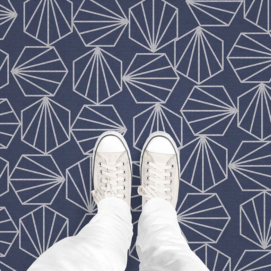 Pattern Tossed Hex Deco P1980 in Navy on Vinyl Flooring