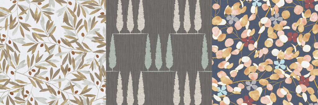 Three pattern designs created by Kristen Dettoni, inspired by her connection to Italy.