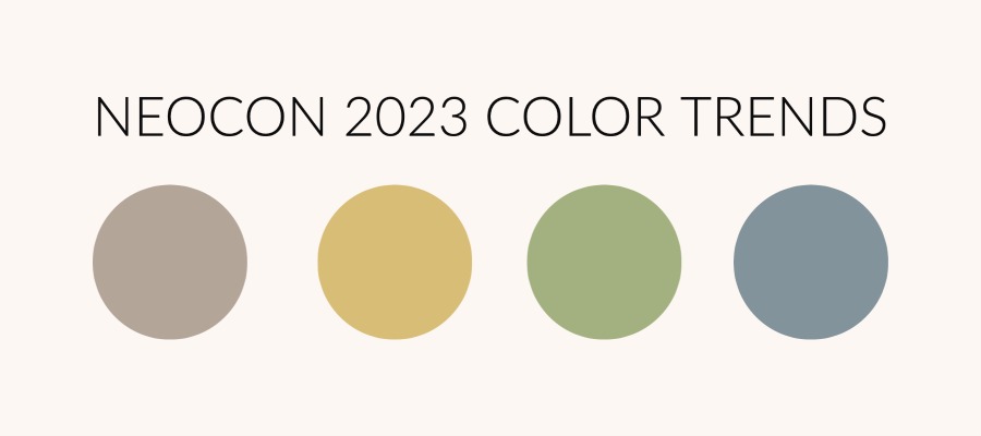 Text reads NEOCON 2023 COLOR TRENDS above 4 different colored circles|