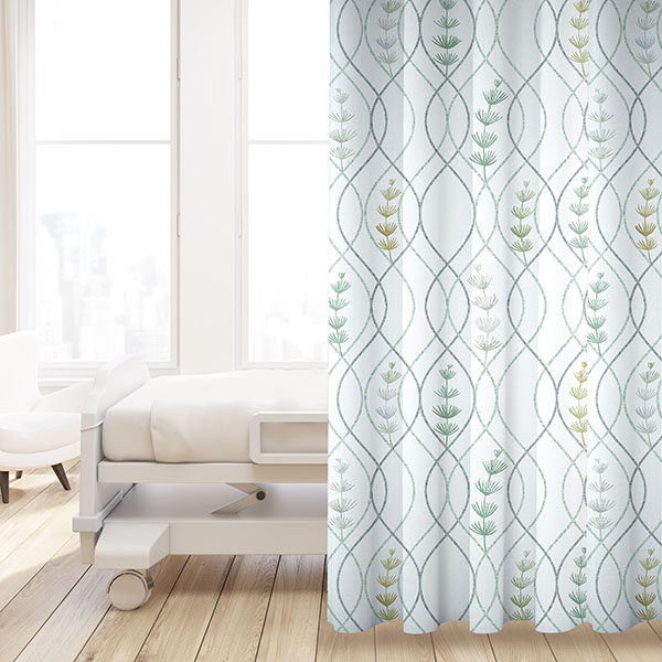 Ogee Plant Pattern P1403 in Aqua on Privacy Curtain for Healthcare