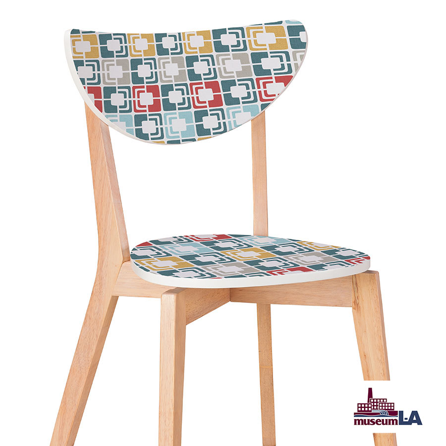 Retro Rectangles for Museum L-A Pattern P1677 Aqua on Wood Chair