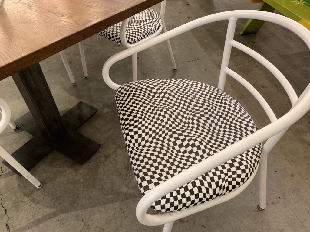 Design Pool pattern Contort being used for custom upholstery at Six Point Brewery in Brooklyn.