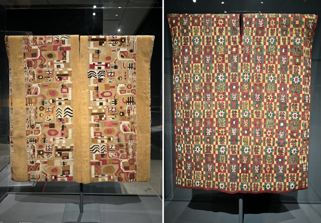 Two photos side by side of Andean textiles.