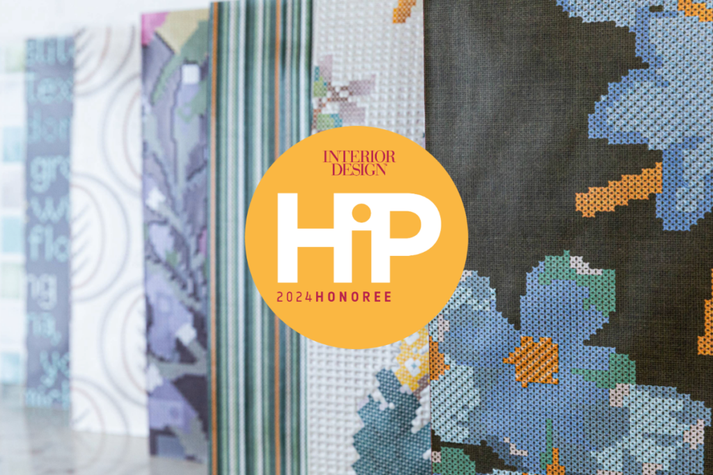 Design Pool patterns from the Technology X Tradition collection in the background with a graphic on top that reads Interior Design 2024 HiP Honoree.